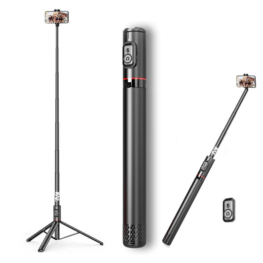 180 cm Portable Phone Tripod All in One Selfie Stick & Sturdy Stand, light weight with Wireless Remote. Compatible with iPhone and Samsung Android for Video/Photo/Vlog. (Aluminium Alloy)