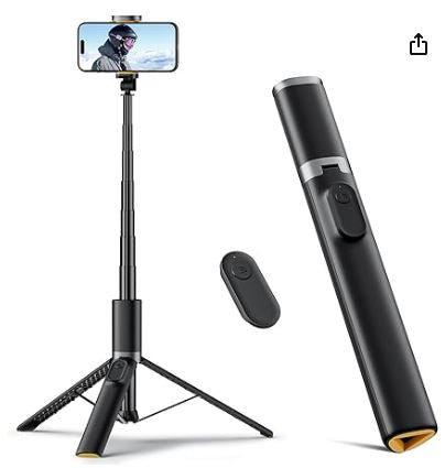 160 cm Portable Selfie Stick Tripod with Remote, Aluminium Alloy Strong, Lightweight and Anti-Shake Phone Stand with Rubber Legs, Upgraded Travel Tripod for iPhone